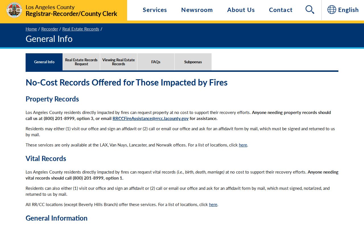 La Mirada people search RR/CC no online deed index notice