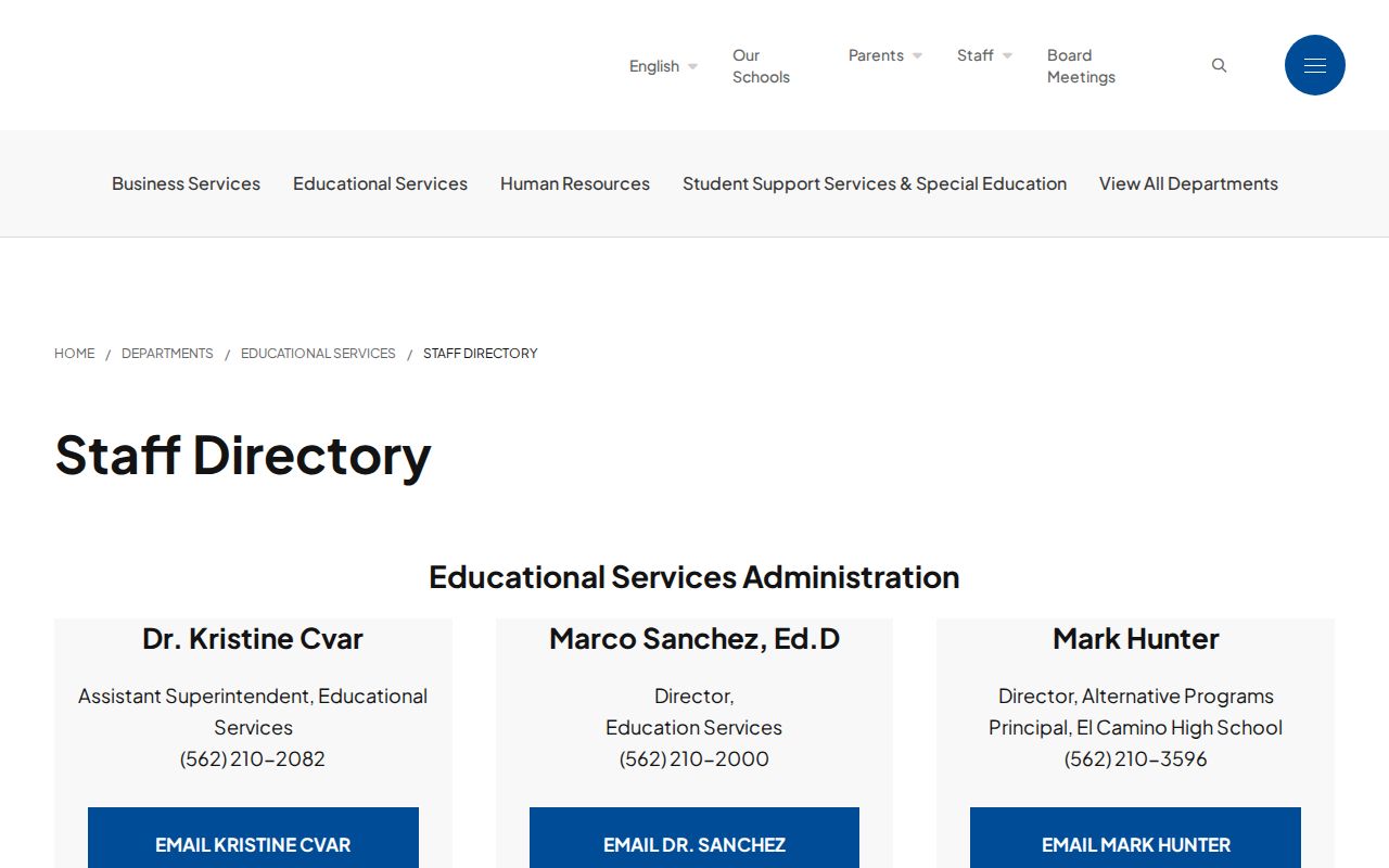 La Mirada people directories page for NLMUSD staff